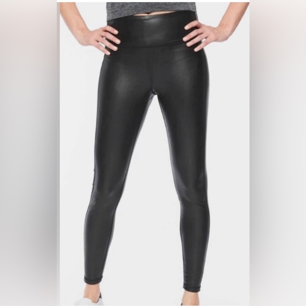 ATHLETA All Over Gleam Black Leggings Faux Leather Size M